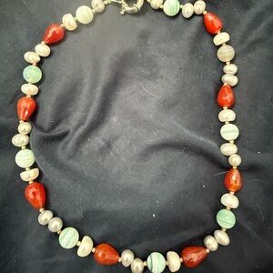 Vintage Red and Green Beaded Necklace